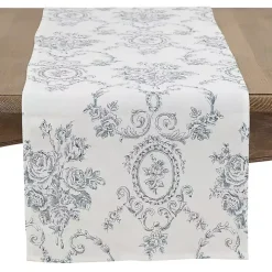 Blue and White Floral Table Runner, 120 in.