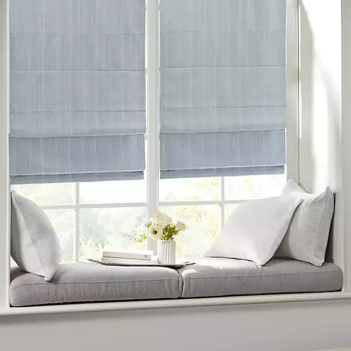 Blue Basketweave Cordless Roman Shade, 31 in.