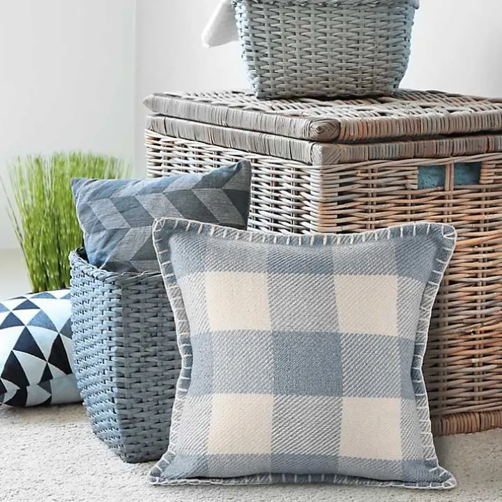 Blue Buffalo Check Stitched Outdoor Throw Pillow