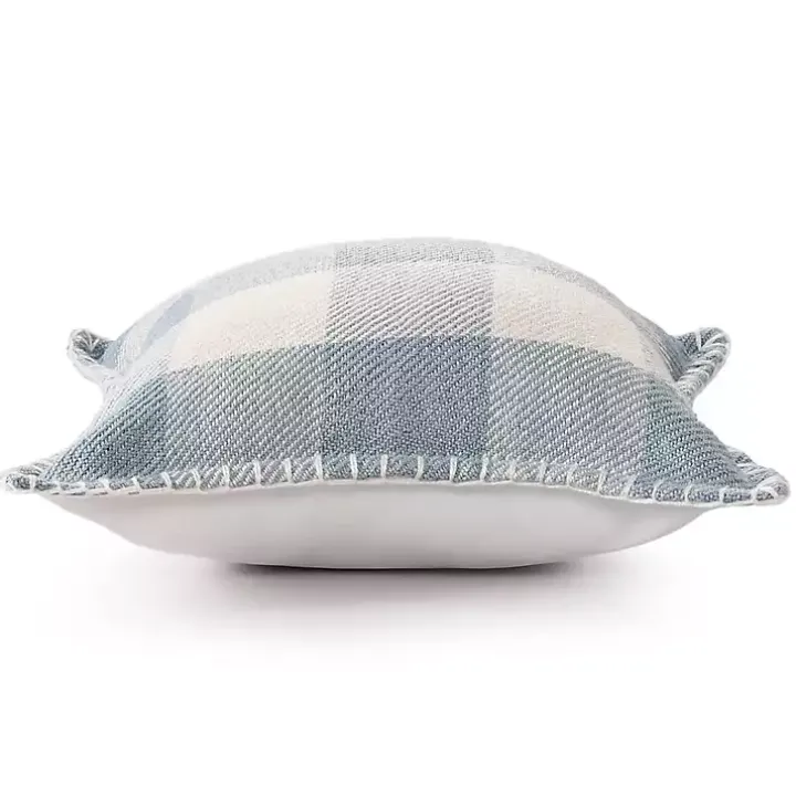 Blue Buffalo Check Stitched Outdoor Throw Pillow