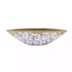 Blue Bulous Floral Scroll Ceramic Bowl