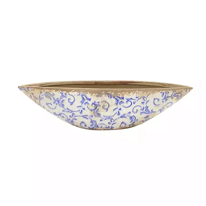 Blue Bulous Floral Scroll Ceramic Bowl
