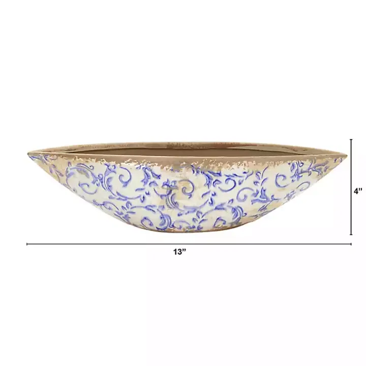 Blue Bulous Floral Scroll Ceramic Bowl