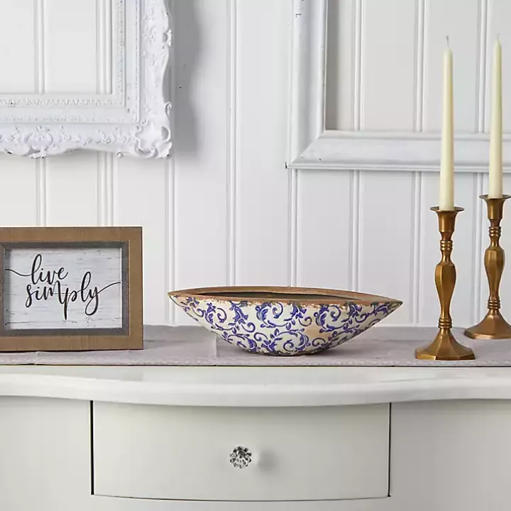Blue Bulous Floral Scroll Ceramic Bowl