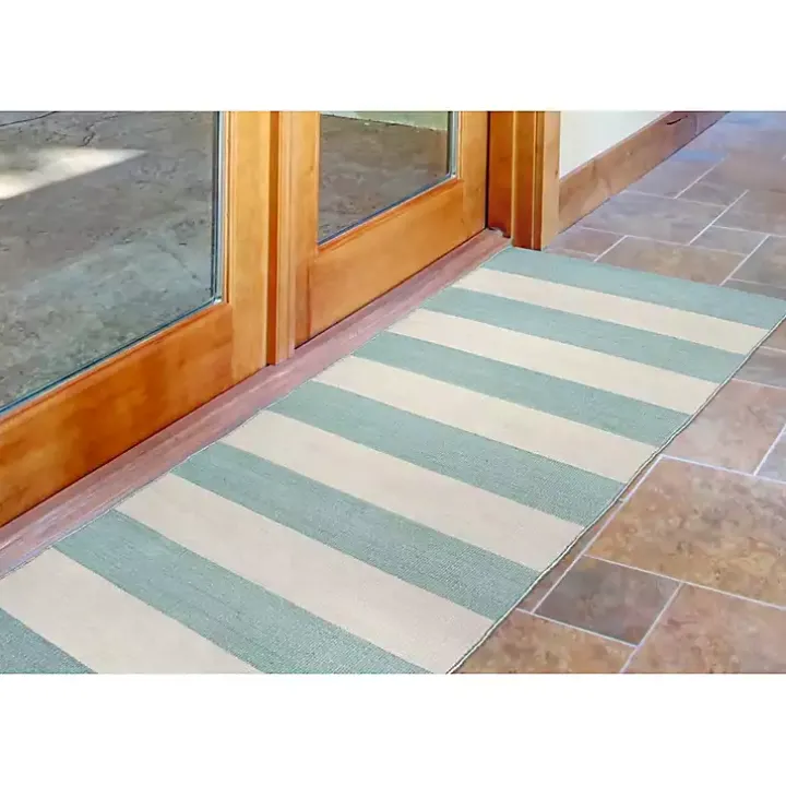 Blue Cabana Stripe Indoor/Outdoor Runner, 2x8