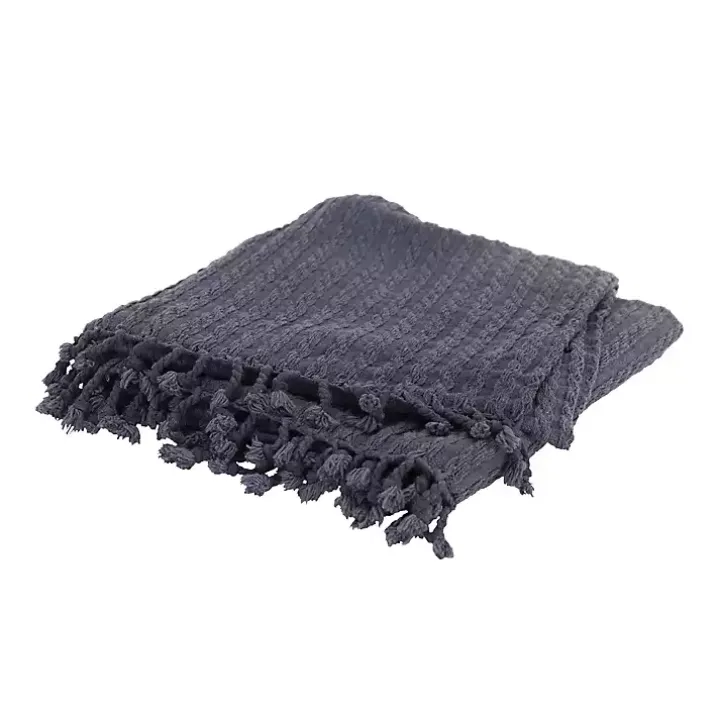Blue Cable Knit Tassel Throw