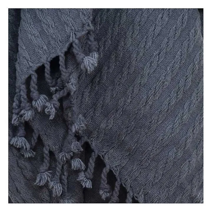 Blue Cable Knit Tassel Throw