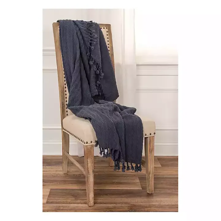 Blue Cable Knit Tassel Throw