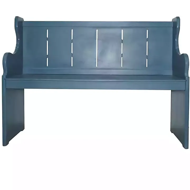 Blue Carved Wood Pew Bench