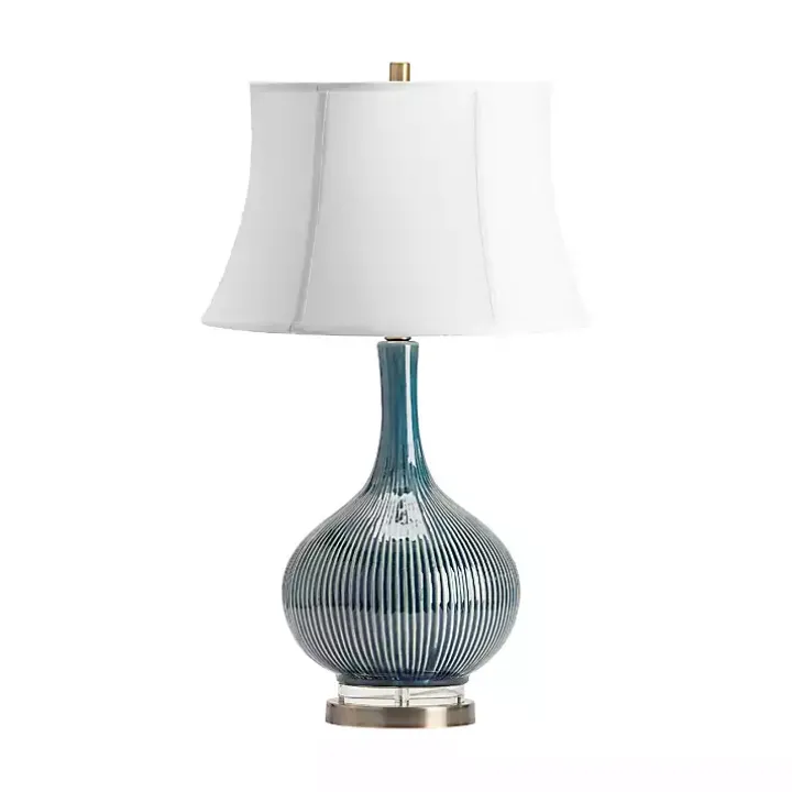 Blue Ceramic Stripe Base Table Lamp