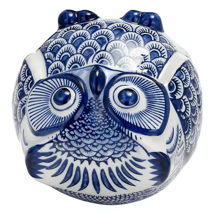 Blue Chinoiserie Owl Figurine
