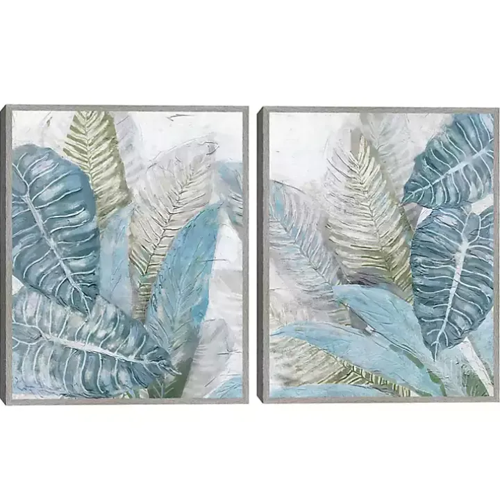 Blue Coastal Leaves I & II Canvas Prints, Set of 2