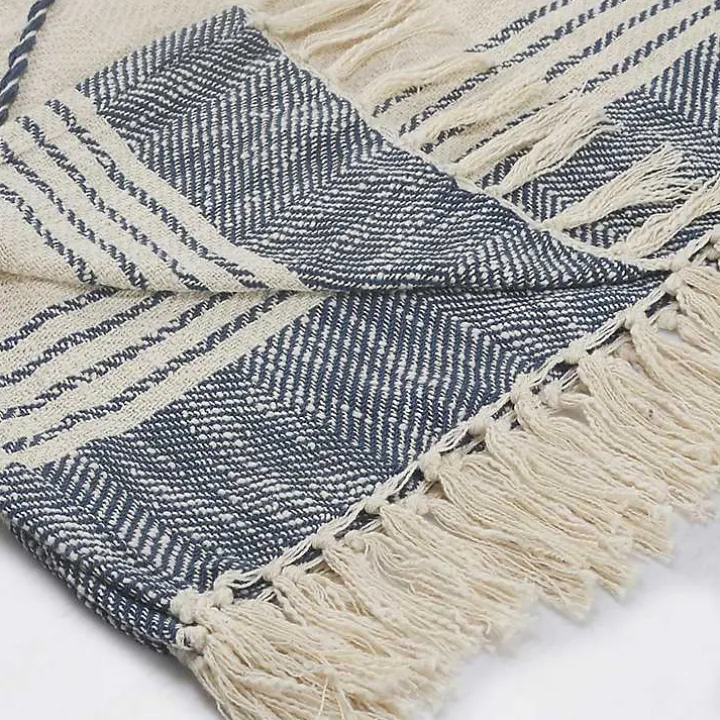 Blue Cotton Diamond Geometric Fringe Throw
