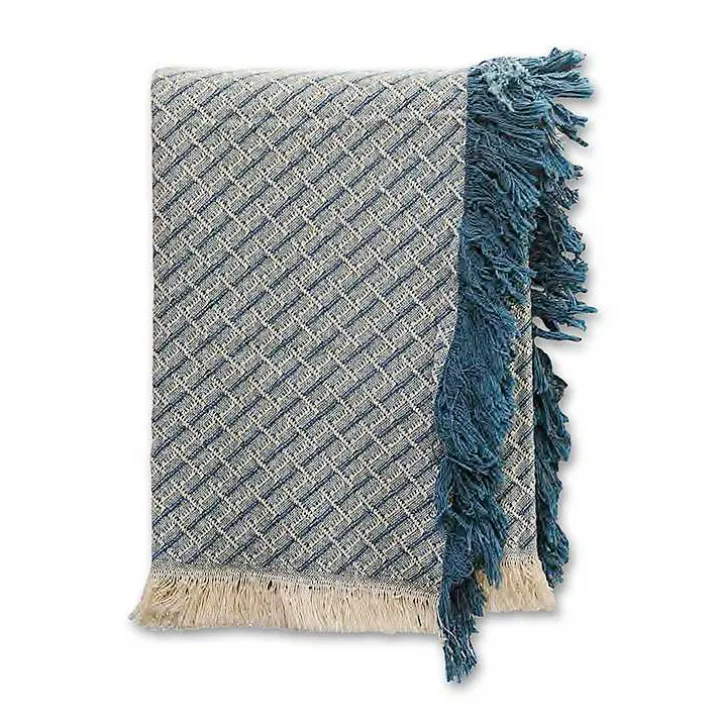 Blue Cross-Stitch Woven Throw