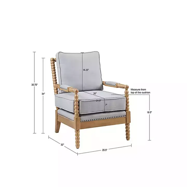 Blue Cushion Beaded Wood Frame Accent Chair