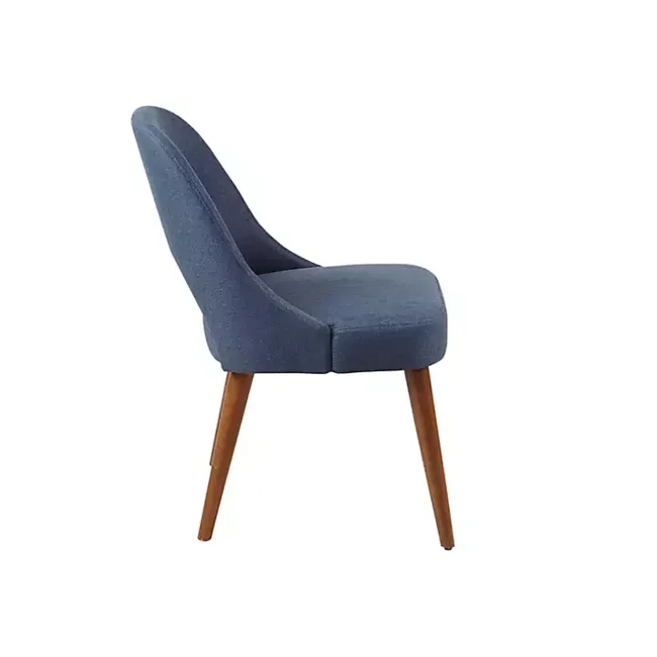 Blue Cut-Out Pecan Wood Dining Chairs, Set of 2