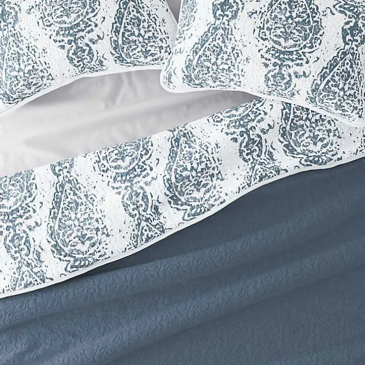Blue Damask Reversible 3-pc. King Quilt Set