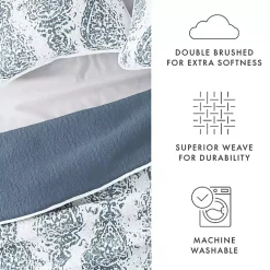 Blue Damask Reversible 3-pc. King Quilt Set
