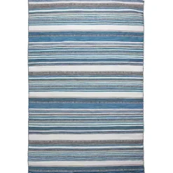 Blue Dhurri Stripe Indoor/Outdoor Area Rug, 7x9