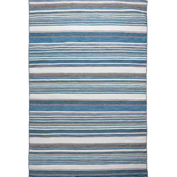 Blue Dhurri Stripe Indoor/Outdoor Area Rug, 7x9