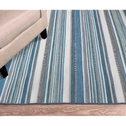 Blue Dhurri Stripe Indoor/Outdoor Area Rug, 7x9