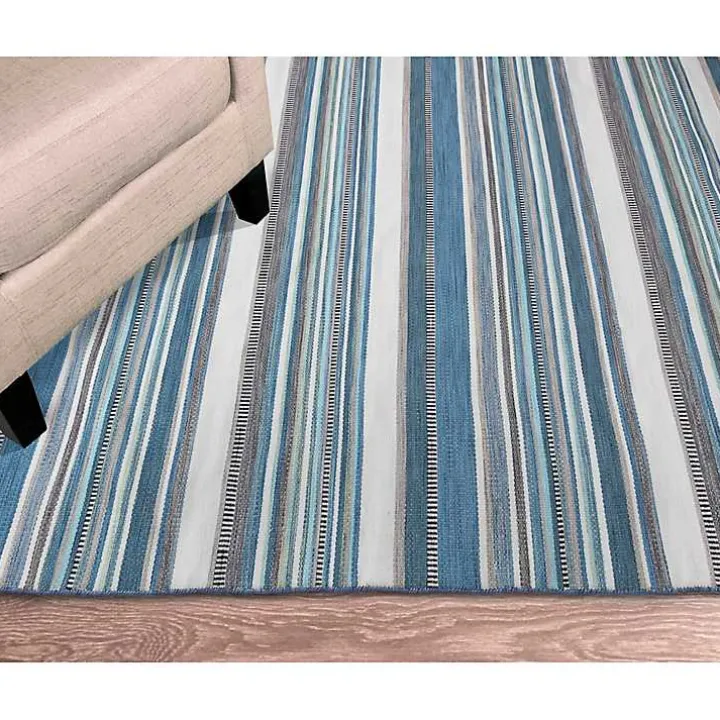Blue Dhurri Stripe Indoor/Outdoor Area Rug, 7x9