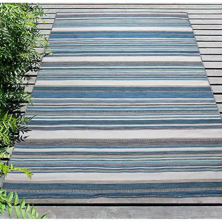 Blue Dhurri Stripe Indoor/Outdoor Area Rug, 7x9