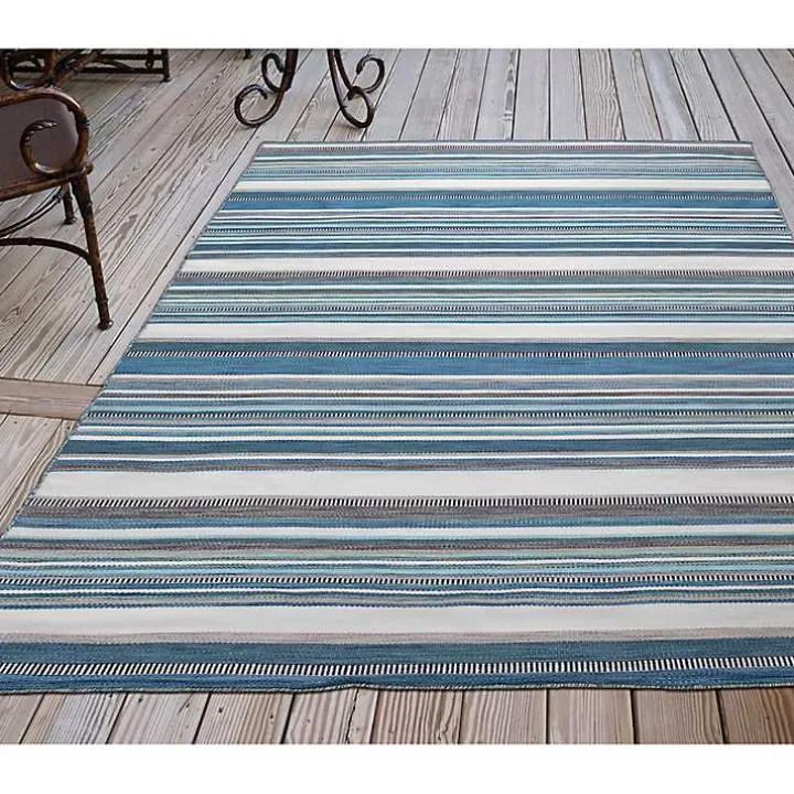 Blue Dhurri Stripe Indoor/Outdoor Area Rug, 7x9
