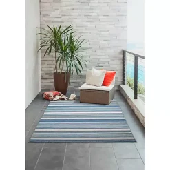 Blue Dhurri Stripe Indoor/Outdoor Area Rug, 7x9