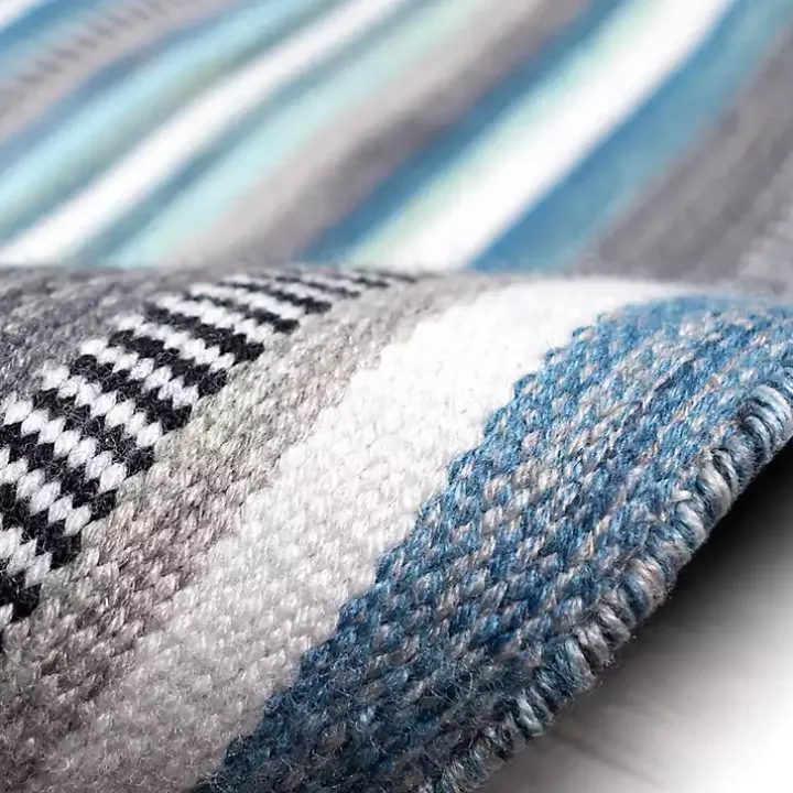 Blue Dhurri Stripe Indoor/Outdoor Area Rug, 7x9