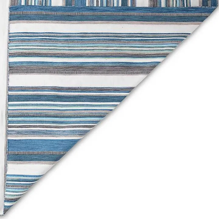 Blue Dhurri Stripe Indoor/Outdoor Area Rug, 7x9
