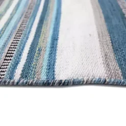 Blue Dhurri Stripe Indoor/Outdoor Area Rug, 7x9