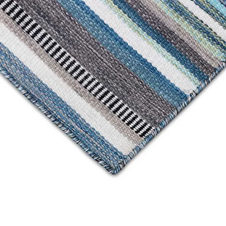 Blue Dhurri Stripe Indoor/Outdoor Area Rug, 7x9
