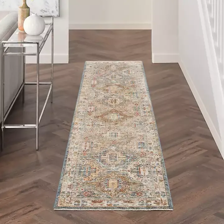 Blue Distressed Multi Medallion Runner, 2x10