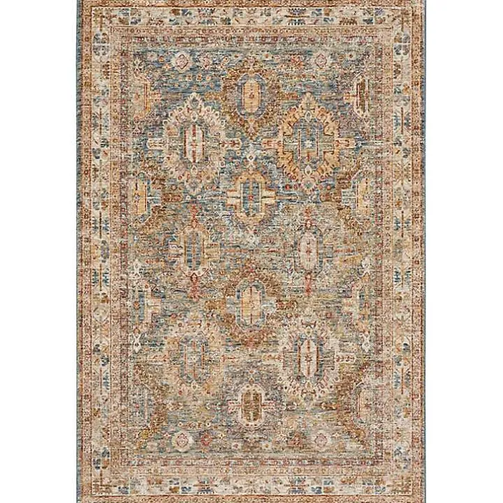 Blue Distressed Multi Medallion Area Rug, 5x7