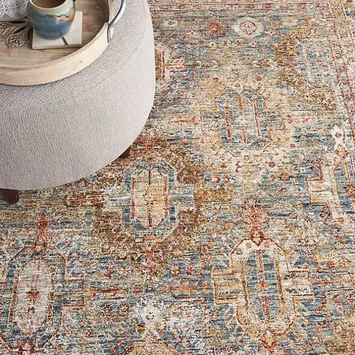 Blue Distressed Multi Medallion Area Rug, 5x7