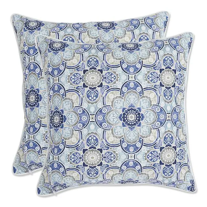 Blue Emilia Outdoor Throw Pillows, Set of 2