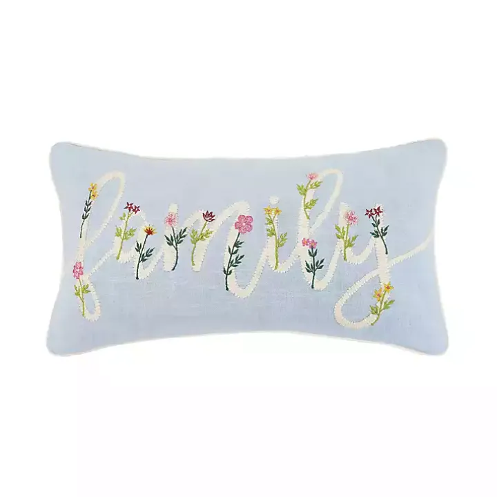 Blue Family Floral Embroidered Lumbar Pillow