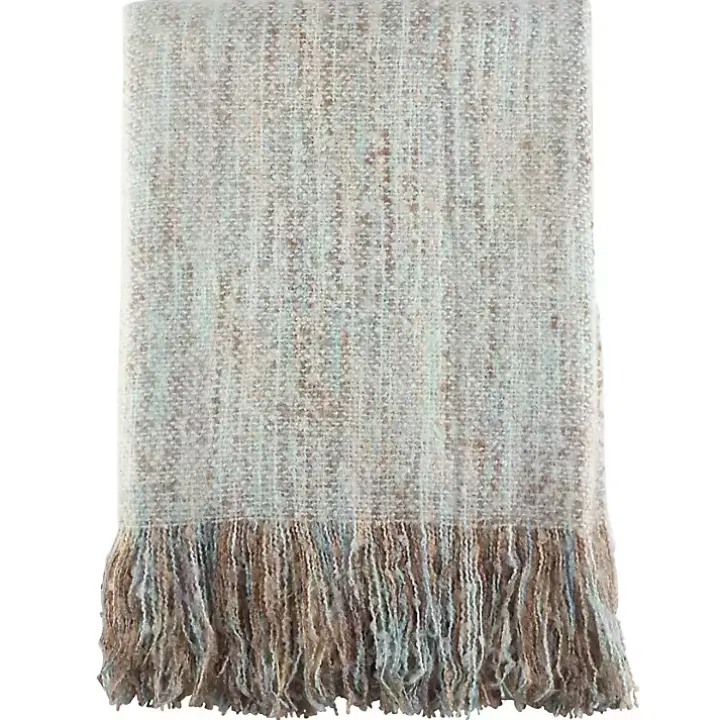 Blue Faux Mohair Fringe Throw