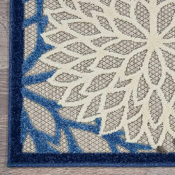 Blue Floral Burst Round Outdoor Area Rug, 7x7