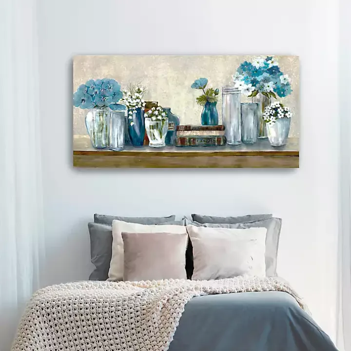 Blue Floral Desk Giclee Canvas Print, 60x30 in.