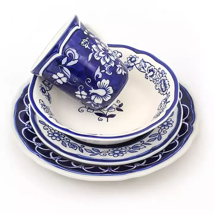 Blue Floral Hand Painted 16-pc. Dinnerware Set