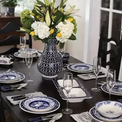 Blue Floral Hand Painted 16-pc. Dinnerware Set