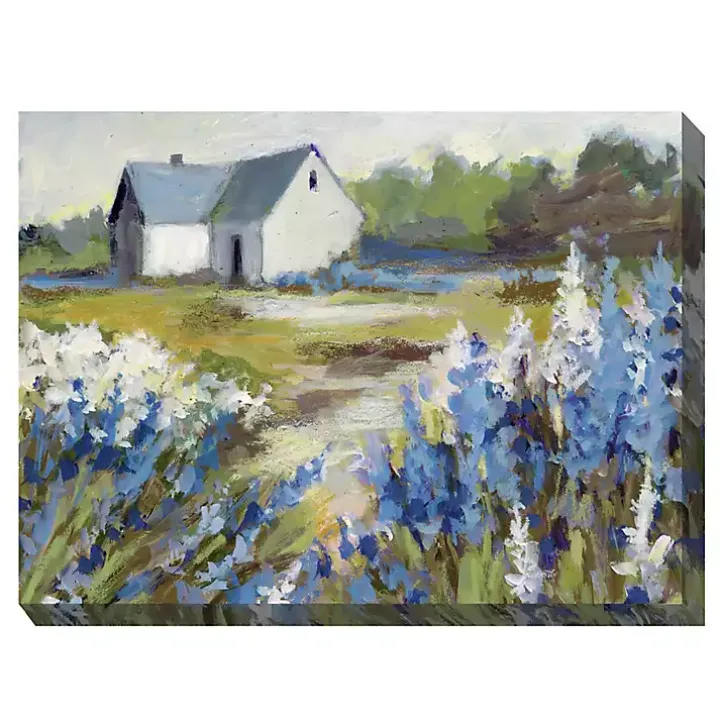 Blue Floral Meadow Outdoor Canvas Art Print