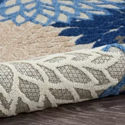 Blue Floral Outdoor Area Rug, 5x7