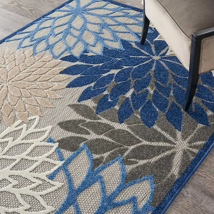 Blue Floral Outdoor Area Rug, 5x7