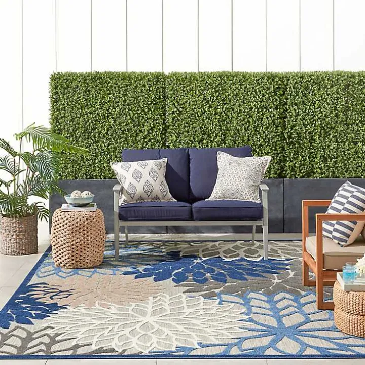 Blue Floral Outdoor Area Rug, 7x10