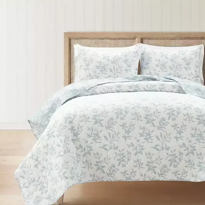 Blue Floral Reversible 3-pc. King Quilt Set