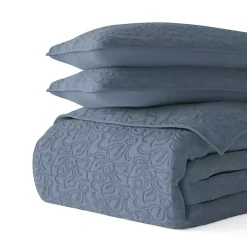 Blue Floral Stitch 3-pc. King Quilt Set