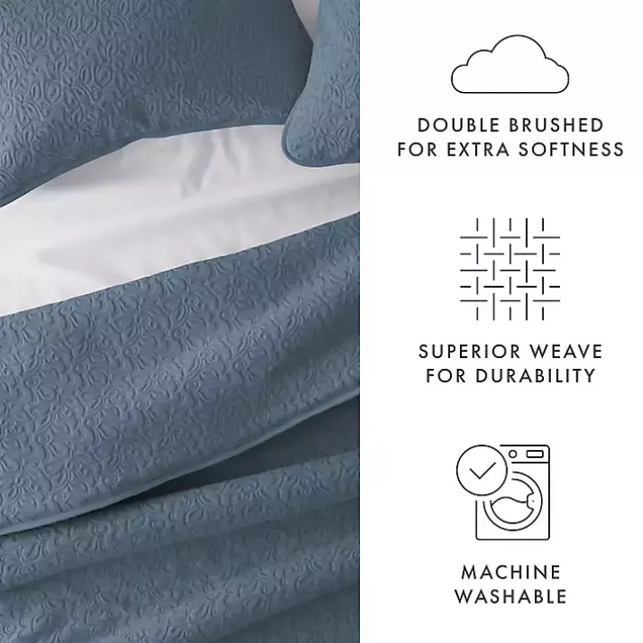 Blue Floral Stitch 3-pc. King Quilt Set